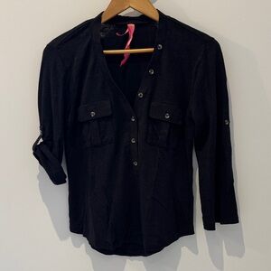 Chic Linen Black Button-Down Shirt for Women